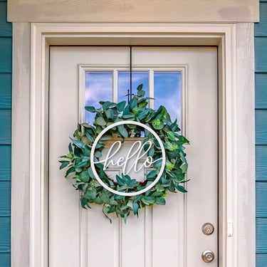 Round Hello Sign | Outdoor Metal Front Door Hanger | Minimalist Hello Circle
